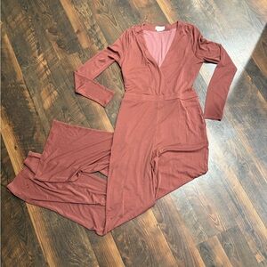 Lovers + Friends Pink/Mauve V neckline Long Sleeve Jumpsuit